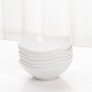 瓷秀源白色盤(pán)子骨瓷餐具家用創(chuàng  )意四角沙拉盤(pán)家用不規則菜盤(pán)餐廳商用碟子 純白四方碗6個(gè) 5.5英寸