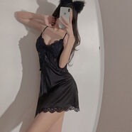 RINGS DIARY性感睡衣女冰絲夏季薄款小胸聚攏帶胸墊純欲風(fēng)蕾絲吊帶睡裙兩件套 情調誘惑2007吊帶黑色 L 建議95-115斤