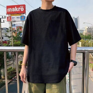 嘉曄（JIAYE）夏季加肥加大碼男士五分袖t恤男寬松衣服潮流半袖胖子短袖T恤衫 純色黑色 5XL