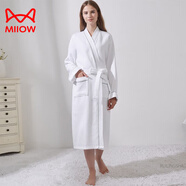 貓人（MiiOW）毛巾料純·棉浴袍女情侶加厚長(cháng)款吸水速干秋冬男士全·棉睡袍春夏 溫馨白 銀牙條 純·棉毛巾料厚款 XL 150-220斤 195CM內