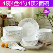 楚歌質(zhì)優(yōu)品2-6人家庭碗筷套裝碗碟碗盤(pán) 陶瓷餐具一套菜盤(pán)子碗套裝 4碗4盤(pán)4勺4筷2面碗(實(shí)用) 貓咪卡通