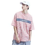 古由卡Guuka潮牌春夏新品潮流印花設(shè)計男裝圓領(lǐng)短袖t恤男 粉紅 均碼 S
