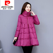 皮爾卡丹（pierre cardin）冬季時(shí)尚棉衣女2024新款a字斗篷羽絨棉服中長款大擺加厚棉襖外套 玫紅色 S 85-100斤