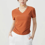 安妮路易斯哥家專柜官方網(wǎng)女裝2024夏季新款V領側邊收褶純色透氣短袖T恤女 橘色 4碼=L