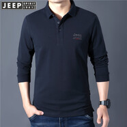 JEEP SPIRIT吉普休閑長袖t恤男寬松春季翻領(lǐng)純色棉質(zhì)商務(wù)體恤衫開衩彈力上衣 寶藍(lán) L175/96A建議135-145斤
