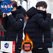 NASA RHUDE棉服男棉襖冬季棉衣潮流青少年男生秋冬裝加絨加厚襖子面包服外套 黑色 XL (推薦體重125-140斤)