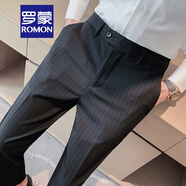 羅蒙（ROMON）條紋男士休閑西褲抗皺修身小腳九分西裝褲春秋新款商務(wù)免燙褲子男 黑色 28 【建議105斤以?xún)取?
                                         title=