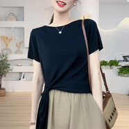燕潯2025夏季新款女士設計感綁帶百搭短袖T恤休閑減齡顯瘦女士上衣T恤 黑色 L