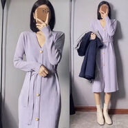 秋天衣服可愛中長款韓風(fēng)秋裝中學(xué)生女生裙子連衣裙秋季女裝春秋新款慵懶風(fēng)毛衣裙子中長款針織衫寬松遮肚 紫藍(lán)色 M_80斤/95斤