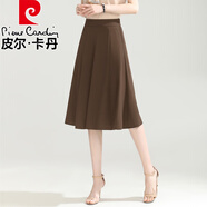 皮爾卡丹冰絲黑色半身裙女2025春夏新款高腰時(shí)尚小個(gè)子過(guò)膝傘裙垂感a字裙 咖色 30 /2尺3/建議120-132斤