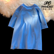 摘星少年衣服男短袖t恤男夏季ins港風(fēng)潮流半袖寬松簡(jiǎn)約休閑情侶體恤 藍(lán)色【B156】 XL 115-140斤 優(yōu)先發(fā)貨