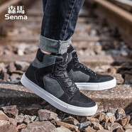 森馬（Senma）男靴高幫運動(dòng)休閑鞋系帶百搭馬丁靴男617415010 黑色 44碼