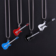 彩萊婭新款潮流搖滾樂(lè )隊吉他項鏈男士潮人街頭嘻哈時(shí)尚情侶吊墜一對女個(gè)性學(xué)生滴油彩色樂(lè )器掛件衛衣鏈飾品 吉他項鏈（下單留言顏色）