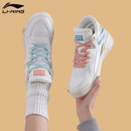 李寧女子2025新款休閑鞋平底小白板鞋秋冬季中高幫運動(dòng)鞋學(xué)生鴛鴦鞋 AGCS152-4米白色 36