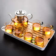 瓷牌茗茶具（cipaiming teaset） 透明玻璃茶具整套套裝家用功夫茶壺茶杯會(huì)客泡茶器 透明八駿壺6彩杯+小長方盤