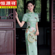 恒源祥走秀中國(guó)風(fēng)2025新款復(fù)古年輕改良優(yōu)雅少女修身日常長(zhǎng)款旗袍連衣裙 絲綢10 6372 XL