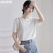 嘉麗薇寬松短袖t恤女夏季新款白色絲光棉短袖百搭寬松天絲外穿打底上衣 白色【圓領(lǐng)天絲棉】 M