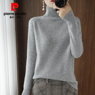 皮爾卡丹2025秋冬新款立高領(lǐng)毛衣女純色套頭加厚寬松長(cháng)袖羊毛針織打底衫 淺灰色 S