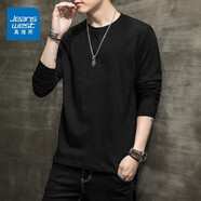 真維斯（JEANSWEST）純色T恤男2025春秋季新款純棉長袖t恤修身日常打底衫百搭圓領(lǐng)男裝 純色長袖黑色T M