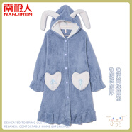 南極人女士睡袍女秋冬長(zhǎng)耳朵口袋可外穿家居服2024新款 清新藍(lán)L