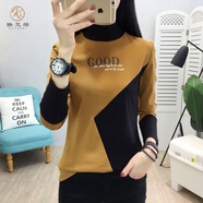 KUFANXI半高領打底衫女秋冬洋氣內(nèi)搭修身女士長袖T恤百搭上衣服女裝 卡其9959 M適合85-100斤