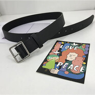 途尊（kingtrip） 韓版ins原宿風(fēng)復古個(gè)性黑色皮帶百搭褲帶簡(jiǎn)約學(xué)生腰帶裝飾男女潮 銀色方扣黑色帶身