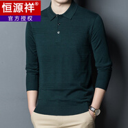 恒源祥春秋薄款長(zhǎng)袖t恤男羊毛針織衫翻領(lǐng)商務(wù)休閑中年爸爸打底衫 3016墨綠 L 175