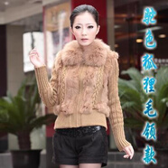 犀狂（XIKUANG）2022秋冬新款 海寧皮草女兔毛帶帽針織開衫毛衣外套反季 黃色 M