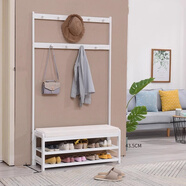 席豪（XIHAO）實木衣帽架換鞋凳掛衣架一體衣服架可坐式鞋柜門口穿鞋凳家用鞋凳 白色60cm（雙層）