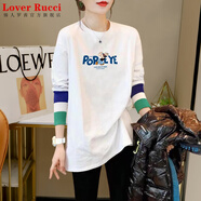 LOVER RUCCI歐貨秋冬新款t恤打底衫女寬松中長款磨毛加厚內(nèi)搭遮屁股長袖上衣 991-137白色 S 適合75-95斤