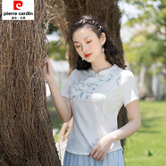 皮爾卡丹民國風(fēng)夏季女裝新款文藝改良旗袍上衣復(fù)古唐裝修身中國風(fēng)短袖T恤 白色 3XL
