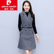 皮爾卡丹（pierre cardin）洋氣毛呢西裝背心連衣裙女秋冬季長(cháng)袖針織衫打底裙子套裝裝女裝冬 灰色 2XL