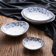 陶趣居 日本進(jìn)口小藍(lán)芽陶瓷米飯碗湯碗泡面碗復(fù)古碗日式家用餐具釉下彩 16*14cm 橢圓浪口小盤