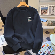 以純（YISHion）男士衛衣春秋季新款青少年打底衫ins無(wú)帽圓領(lǐng)上衣薄款潮流長(cháng)袖T恤 藏青-【A099】 S 55-70斤