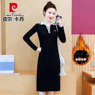 皮爾卡丹過(guò)膝polo連衣裙女夏季寬松遮肚顯瘦翻領(lǐng)氣質(zhì)休閑運動(dòng)長(cháng)款T恤裙子 黑色長(cháng)·袖加·絨 L 建議115-125斤