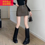 寶格妍PU皮裙半身裙女2024春秋新款高腰顯瘦辣妹小皮裙超短裙包臀裙 咖色 2XL 120-130