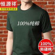 恒源祥含桑蠶絲t恤男圓領春夏裝半袖中年男士短袖打底休閑運動耐水洗 軍綠 170/92A/L 推薦120-130斤
