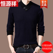 恒源祥高檔品牌男裝 羊絨衫男V領(lǐng)羊毛衫男士毛衣打底衫秋冬季潮流 31/1912 藏青色 175/XL(適合體重140-160)