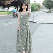 單蜜（Danmi）連衣裙女裝2024夏季新款韓版時尚吊帶連衣裙碎花雪紡裙子夏天女潮 淺綠色 M