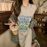 諾兮紗純棉連衣裙女t恤無袖開叉寬松韓版背心裙休閑懶惰風(fēng)長裙 灰色 【純棉】RT787 XL 【140-160斤】