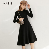 AMII中秋好禮2025極簡名媛風修身針織連衣裙冬季新款純色顯瘦A字 黑色 S