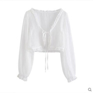 麥婭洛 搭配長(cháng)裙的小披肩吊帶裙小外套雪紡開(kāi)衫薄款女外搭罩衫夏季配裙 白色 S
