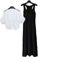 蘭威費雷配吊帶罩衫鏤空外搭新款蝙蝠袖抽繩上衣女夏冰絲披肩衣 白色上衣+子套裝 S 80-90斤