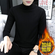 賓色半高領(lǐng)毛衣男冬款純色休閑加絨加厚保暖打底衫修身秋冬針織衫男裝 【加絨半高領(lǐng)】黑色 XL【合適120-140斤】