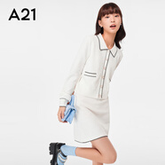 A21春秋新品女裝高腰顯瘦a字洋氣短裙針織格紋休閑半身裙女白色 米白 S