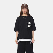 FUN潮牌夏季新款短袖T恤史努比聯(lián)名卡通時(shí)尚休閑寬松男女同款 黑色 L