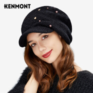 卡蒙（Kenmont）冬季毛線(xiàn)帽女簡(jiǎn)約針織鴨舌貝雷帽毛絨甜美可愛(ài)加厚保暖堆堆帽9176 黑色 均碼 58cm
