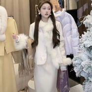 GOTCMUH馬面裙女款爆款2024新款秋冬婷婷新中式國(guó)風(fēng)高級(jí)感套裝女裝冬季小 米色羽絨服+米色半裙 兩件套 S
