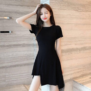 跨羽年夏季新款性感不規(guī)則短裙子氣質(zhì)時(shí)尚修身小個(gè)子連衣裙潮女 黑色 M 85-95斤