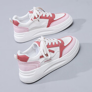 361°女童鞋子小白鞋夏款網(wǎng)面透氣中大童女孩運(yùn)動板鞋春秋季小學(xué)生 R008粉色(皮面) 38碼